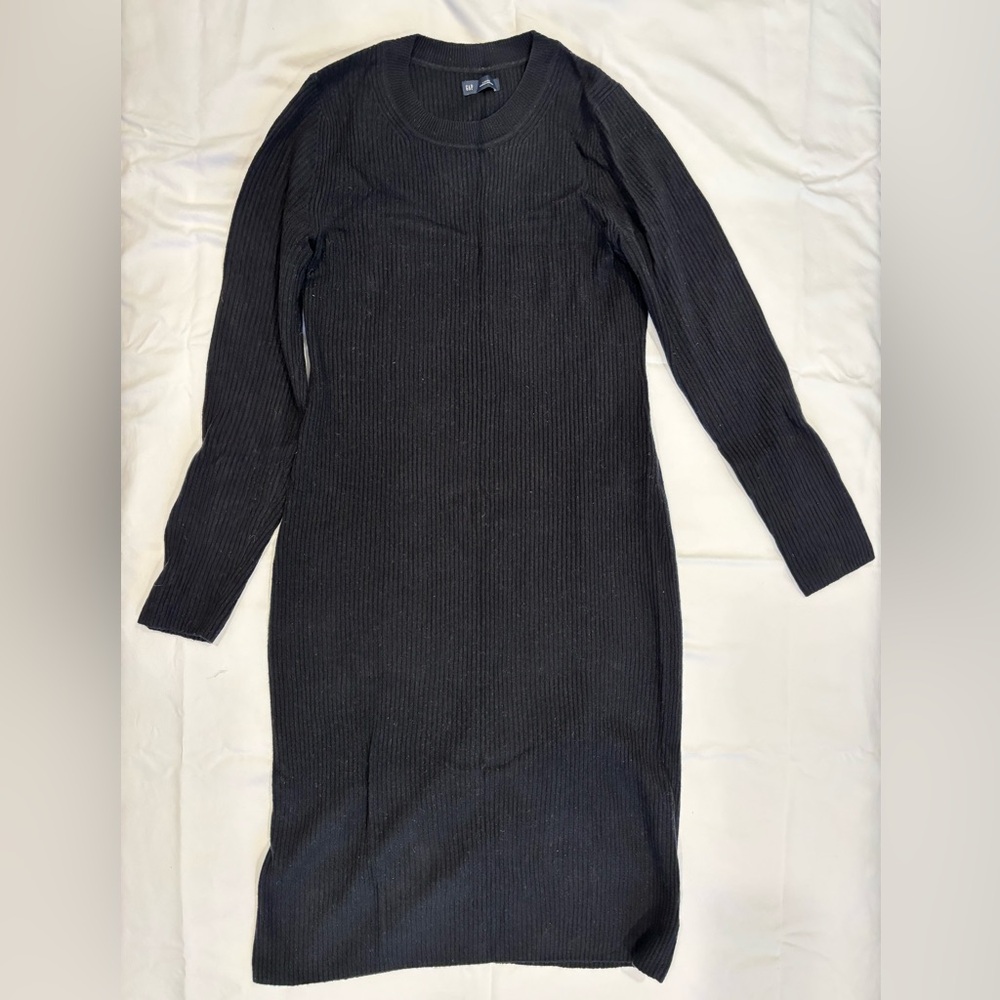 Gap Black Ribbed Knit Cashsoft sweater midi Dress